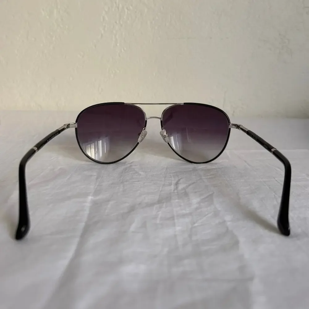 The Row x Linda Farrow Aviators ROW/80/2 Titanium Frame Black Leather Wrapped